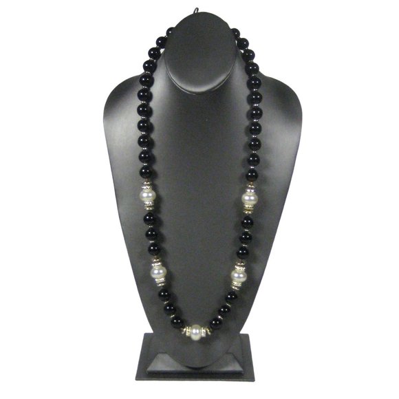 Necklace Black Plastic Beaded 31 inch Vintage Strand Imitation Pearl Jewelry - Picture 2 of 9